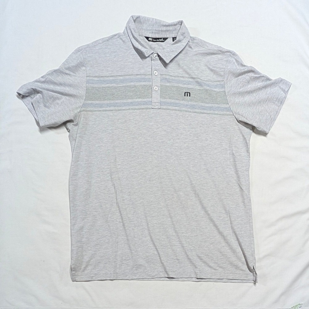 Travis Mathew Men's XL Gray Heather Chest Stripe Performance Polo Shirt